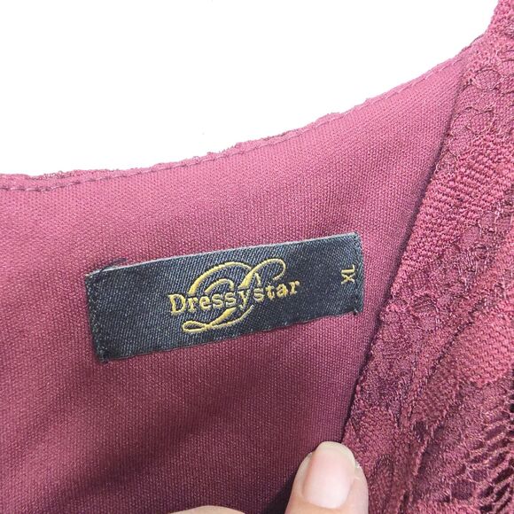 DRESSYSTAR Midi A-line Dress Lace Overlay Fit and Flare Burgandy 3/4 Sleeves XL - Picture 8 of 11